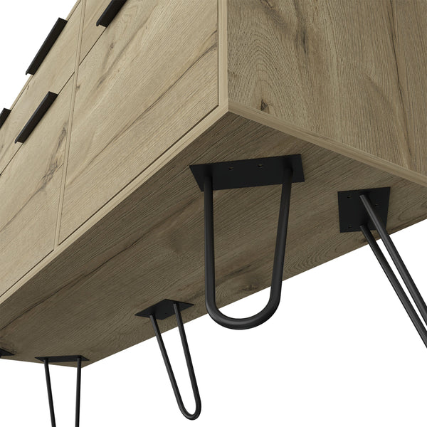 English Elm Augusta Mid-Century Double Dresser with Superior Top & Hairpin Legs, 4 Drawers Light Oak, Stylish Storage B200S00380