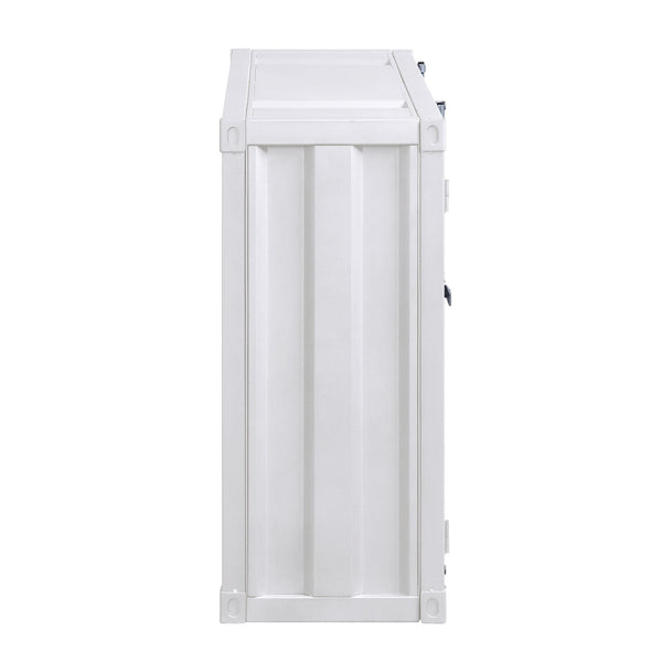 English Elm White Metal Server with Open Shelving, Recessed Panels & 2 Cabinet Doors for Stylish Storage and Display B062P189068