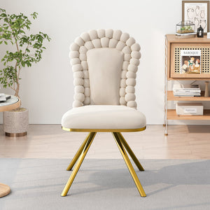 English Elm Dining Velvet Swivel Chairs Set of 2 with Hairball Backrest, Gold Metal Legs, Plush Foam Seat, Adjustable Feet Beige W757P281151