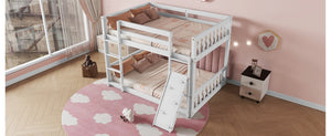 English Elm Twin Over Twin Playhouse Floor Bunk Bed With Climbing Ramp, Safety Guardrails, And White Finish W504S00207-GIGA