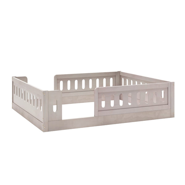 English Elm Wood Full Size Kids Platform Bed Solid Pine Guardrail Low Profile Safe Sleep Frame Natural N709P321458N