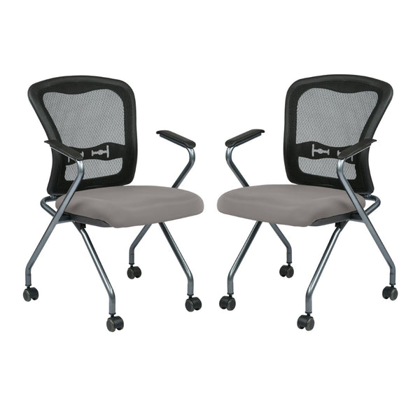 OSP Home Furnishings Deluxe Nesting Armchair with Mesh Back Lumbar Support for Office and Meeting Rooms Stratus 84440-R103