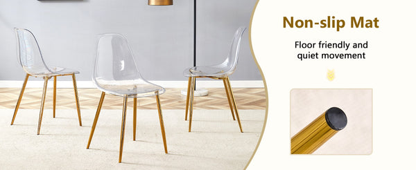 English Elm Table and Chair Set Marble Glass Top Gold Legs Four Seat Dining for Small Spaces Transparent,White+Gold W1151S04638