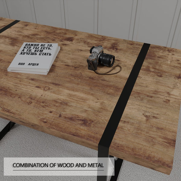 English Elm 55" Modern Industrial Dark Wood Dining Table Set With 4 Suede Chairs – Stylish & Durable Design W2189S00172