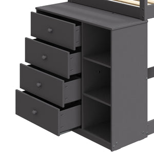 English Elm Gaston Gray Twin/Twin Bunk Bed with 4 Drawers & 3 Compartments, Slats, Fixed Ladder, 34" Clearance B2726S00490