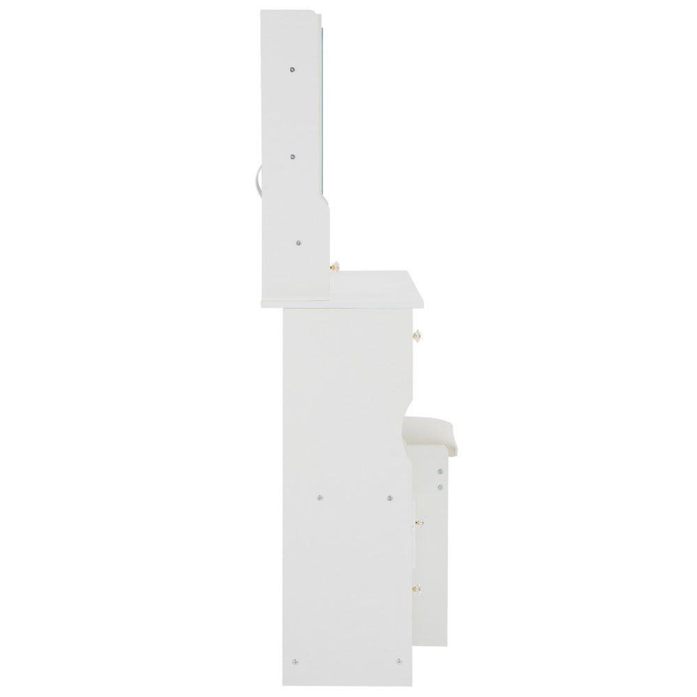 English Elm 29.2" Compact Left Drawer Vanity Set With Led Mirror, Power Station, Stool & Hair Dryer Holder P1 W936P202461-GIGA