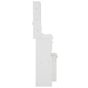 English Elm 29.2" Compact Left Drawer Vanity Set With Led Mirror, Power Station, Stool & Hair Dryer Holder P1 W936P202461-GIGA