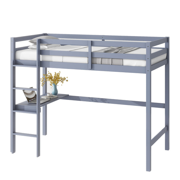 English Elm Twin High Loft Bed with Built-In Desk and Ladder — Space-Saving Rubberwood Study & Sleep Solution Grey W504P206978