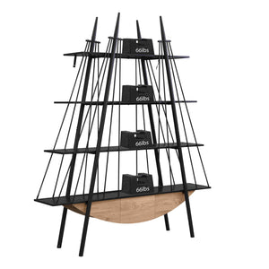 English Elm Sailboat-Inspired Industrial 4-Tier Bookshelf with Drawer — Nautical MDF & Metal Display Rack for Home Decor Black W2317P253500