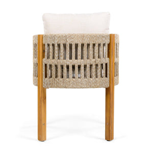 English Elm Acacia Wood Outdoor Dining Chair Set with Rope Arms and Waterproof Cushions N779P279983M