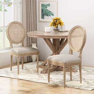 English Elm Christopher Knight Home® - DININGCHAIR Elegant Wicker & Fabric Dining Seat with Carved Legs Distressed Finish for Stylish Homes Beige 65165.00BGE