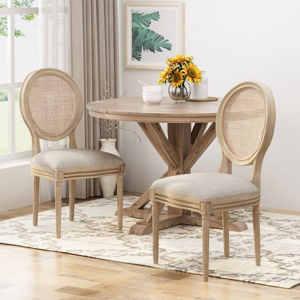 English Elm Christopher Knight Home® - DININGCHAIR Elegant Wicker & Fabric Dining Seat with Carved Legs Distressed Finish for Stylish Homes Beige 65165.00BGE