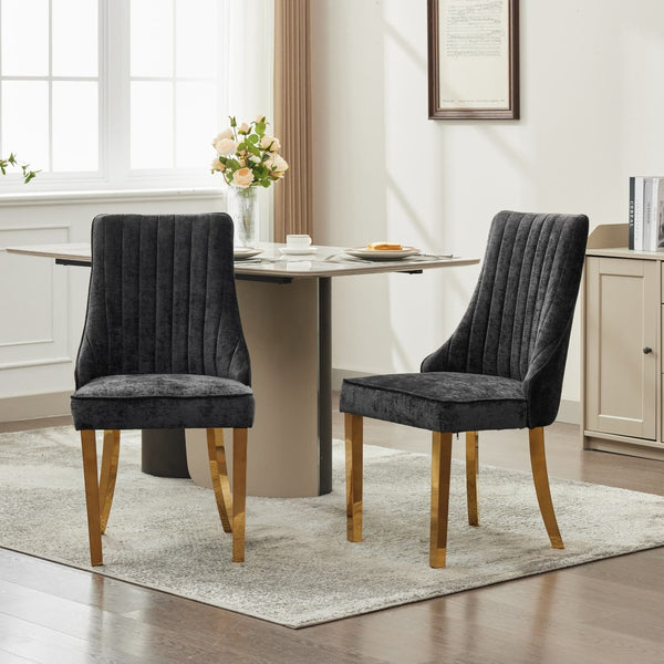English Elm Rayon Chenille Dining Chairs Set Of 2 - Elegant Upholstered Accent Chairs With Gold-Plated Legs W1143P293315-GIGA