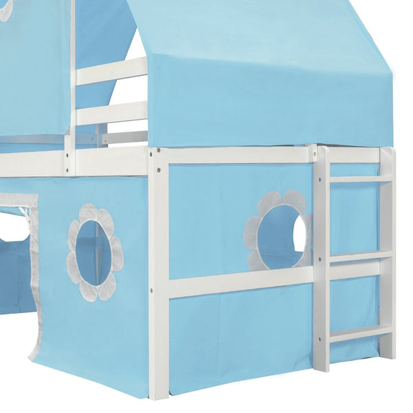 English Elm Twin Castle Loft Bed with Slide Tent Tower and Play Space for Kids Rooms Blue N708P249511C