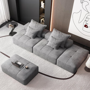 English Elm Modern Modular Sectional Sofa With 2 Ottomans, Plush Chenille Fabric, 4 Accent Pillows, Grey Elegance W1885S00060