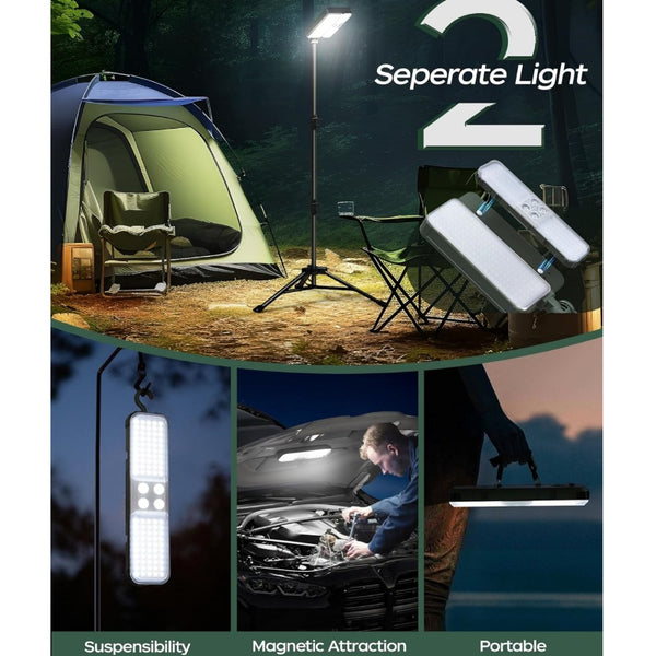 English Elm 10000lm Rechargeable Work Light 15000mAh Telescopic 72" with Detachable Lamp, USB-C & Solar Power W3355P391566