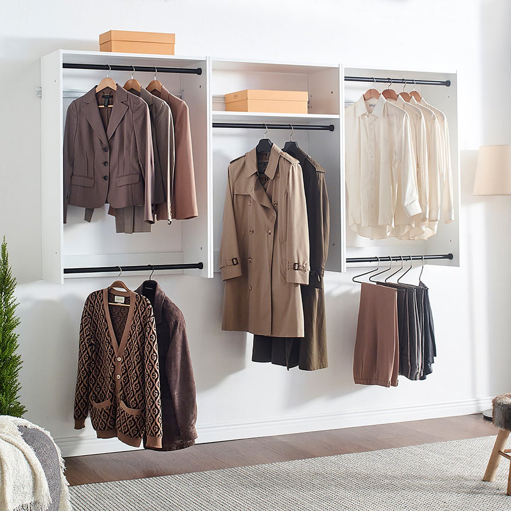 English Elm Devi White Wall Mounted Wood Closet System with Oak Finish, Durable Melamine, Easy Assembly, Ample Storage B040S00111