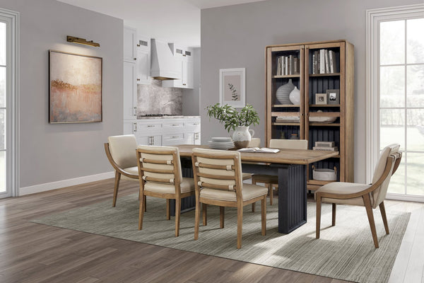 English Elm Double Double Pedestal Table Latte Finish with Leaf, 106.25" Extendable Solid Wood & Elm Veneer Elegance B2699P237501