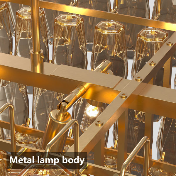 English Elm Modern 54" Gold Rectangular Chandelier — 12-Light Smoke Glass Tiered LED Pendant for Dining Room W1340P332566