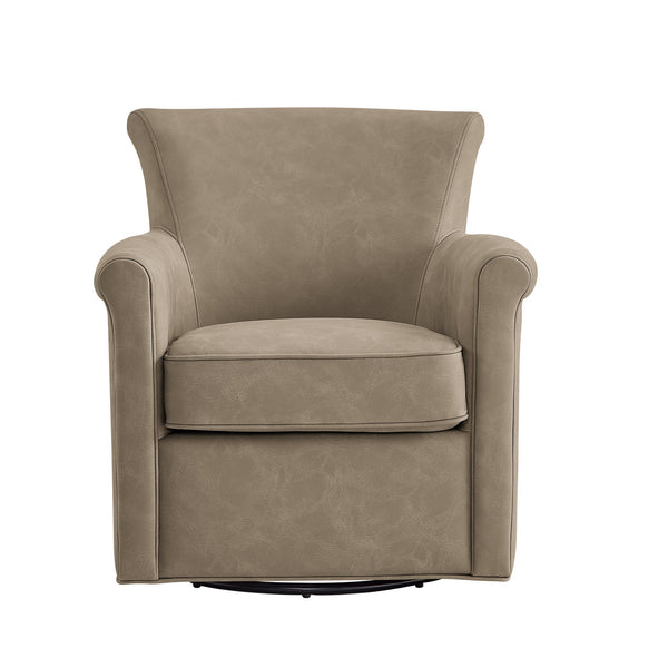 English Elm Westly Faux Leather Swivel Accent Chair with Rolled Arms, 360° Metal Swivel, Coil Spring Comfort taupe B050P390596