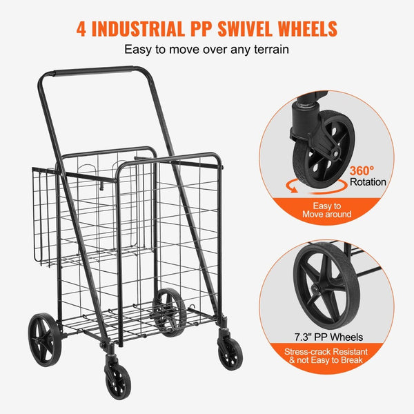 English Elm Folding Utility Cart with Dual Baskets Iron Frame 110 Lb Capacity Swivel Wheels W2181P365208