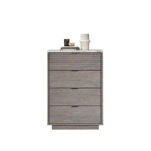 English Elm 4-Drawer Chest - Modern Brown Finish With Faux Marble Top, Stylish Storage For Any Room B356P402634