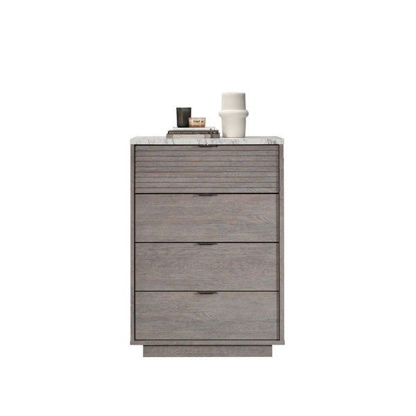 English Elm 4-Drawer Chest - Modern Brown Finish With Faux Marble Top, Stylish Storage For Any Room B356P402634