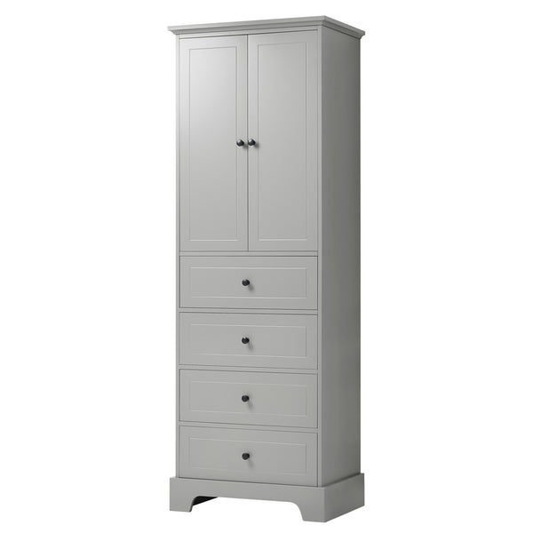 English Elm Storage Cabinet with 2 Doors and 4 Drawers, Slim MDF Organizer with Adjustable Shelf, Anti-Tip Safety Grey WF302825AAE
