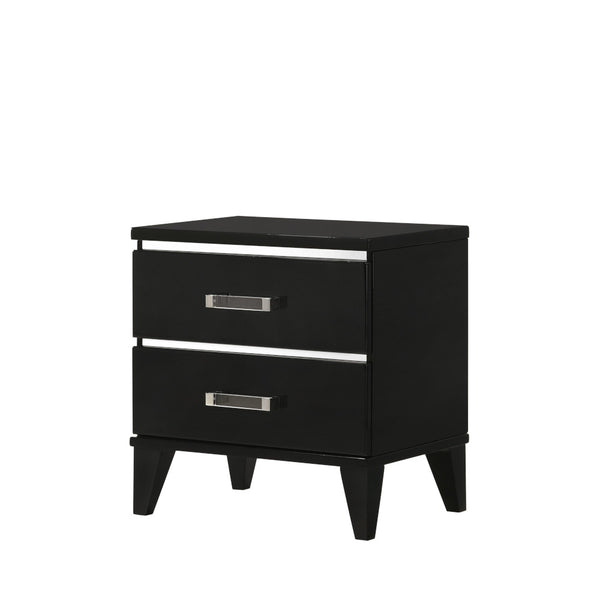 English Elm Chelsie Black Finish Nightstand with 2 Smooth-Glide Drawers, Safety Stop & Sleek Tapered Legs, Durable Materials B2726P261873