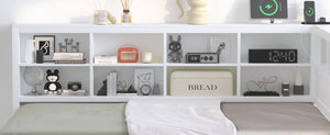 English Elm Wooden Full Size DayBed with Trundle, Pine Frame, Dual Storage Shelf and Built-in USB Charging Ports White 80 L x 13.8 W x 7.5 H N733S347731K