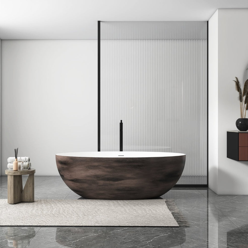 English Elm 67 Inch Freestanding Solid Surface Soaking Tub Matte White Walnut Spa Bathroom W1613P427631