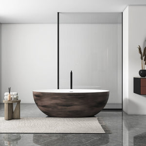 English Elm 67 Inch Freestanding Solid Surface Soaking Tub Matte White Walnut Spa Bathroom W1613P427631
