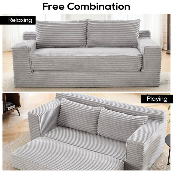 English Elm Loveseat Convertible Corduroy Sofa Bed with Memory Foam Steel Frame for Small Spaces Grey W2959P425089