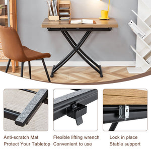 English Elm Table and Chair Set Adjustable Height Mdf Wood Grain Top with Four Linen Dining Chairs Black,Light Gray,Natural Wood W1151S03769