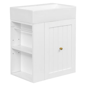 English Elm 20-Inch Compact Bathroom Vanity with Ceramic Sink, Wall-Mounted MDF Cabinet, Modern Space-Saver Design White N725P314023K