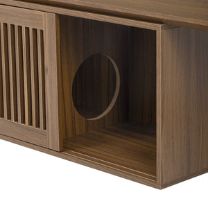 English Elm Mid-Century Extendable Walnut TV Stand with Hidden Litter Box, Cat Scratcher & 78–110" Top N843MP002W