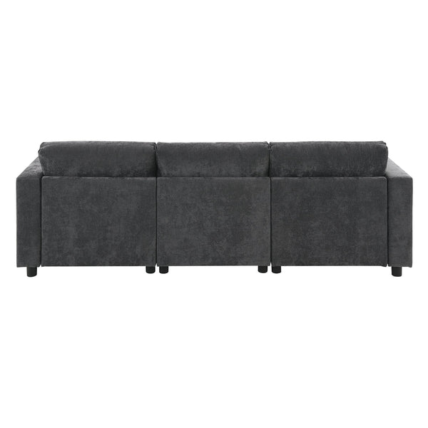 English Elm 86.5'' Chenille Modular Sectional Sofa with Storage Pockets, 5-Seat U-Shaped Cloud Sofa with Ottomans & Pillows DARK GREY N723S8723E