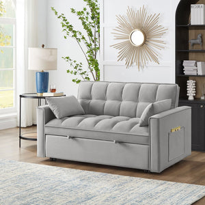 English Elm 4 Loveseat Sofa Bed with Storage Pockets & Armrests, Convertible Pull-Out Sleeper with Wheels, Tufted Comfort and Durable Frame for Small Spaces Gray W2186P166130