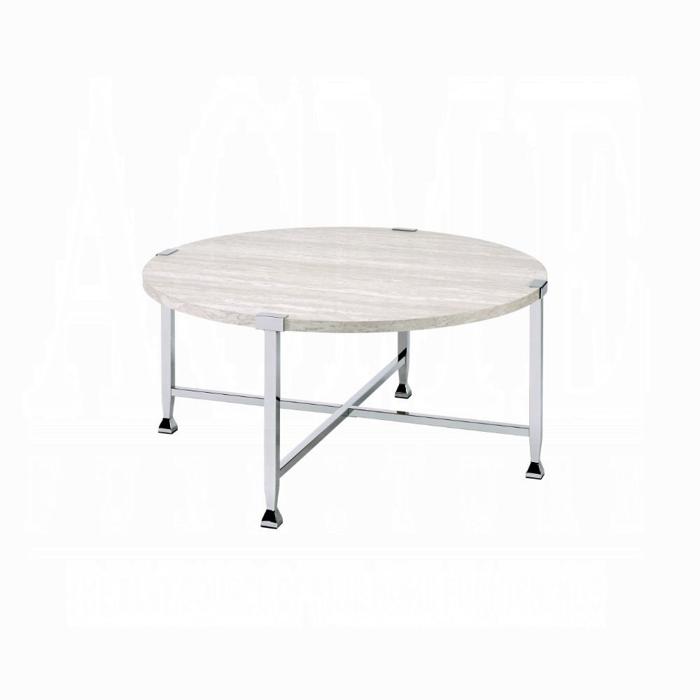 English Elm Contemporary Sofa Table with Wooden Top and X-Frame Metal Legs, Stable Modern Console for Living Room Chrome,White Oak 40 L x 40.5 W x 5 H B2741P337717