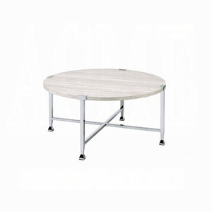 English Elm Contemporary Sofa Table with Wooden Top and X-Frame Metal Legs, Stable Modern Console for Living Room Chrome,White Oak 40 L x 40.5 W x 5 H B2741P337717