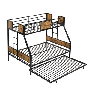 English Elm Twin Metal Bunk Bed Over Full with Trundle, Side Ladder, Full Guardrail, 11" Storage, Easy Assemble W2297P397394