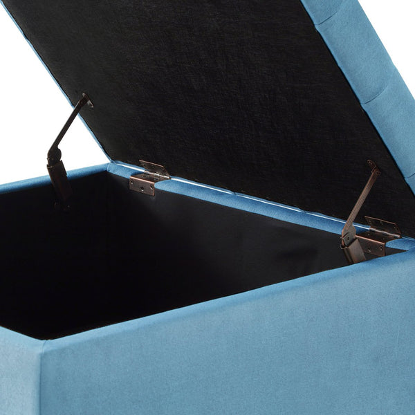 English Elm Large tufted storage ottoman with wooden legs, button detail & nail trim — roomy linen seat with hidden space W2186P164303