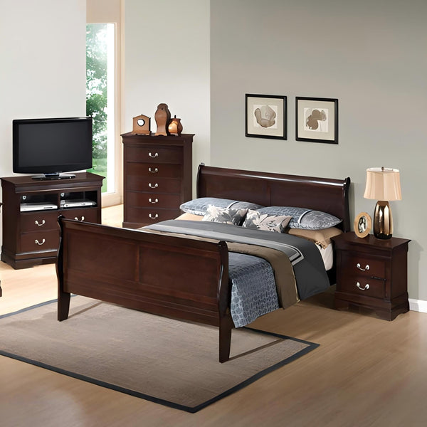 English Elm Louis Phillipe G3125A-Qb Queen Bed - Elegant Sleigh Design In Warm Cappuccino Finish For Timeless Charm B078S00316
