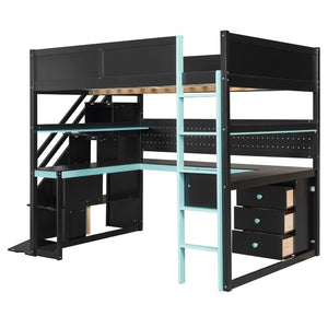 English Elm Full Size Gaming Loft Bed with Led Lighting Desk Shelves and Usb Charging Ports N820S00071C