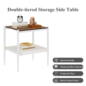 English Elm Coffee Table And End Tables Set Of 3 – Modern Brown Glass, Sturdy Iron Legs, Ideal For Living Room W241S00044
