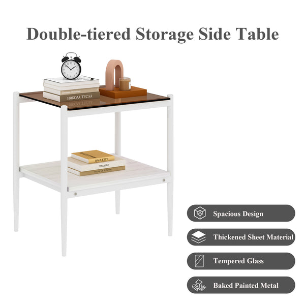 English Elm Coffee Table And End Tables Set Of 3 – Modern Brown Glass, Sturdy Iron Legs, Ideal For Living Room W241S00044