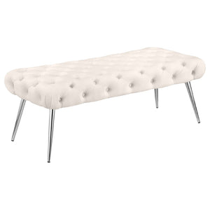 English Elm Galiano Velvet Button Tufted Bench with Polished Steel Legs for Bedroom Entryway Ivory B062P441133
