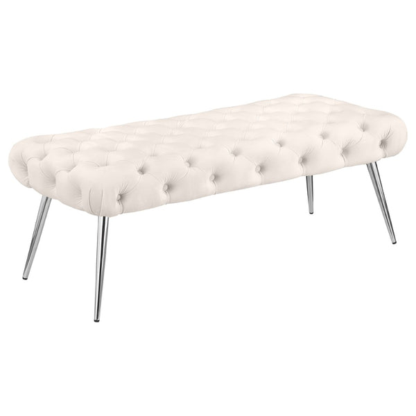 English Elm Galiano Velvet Button Tufted Bench with Polished Steel Legs for Bedroom Entryway Ivory B062P441133