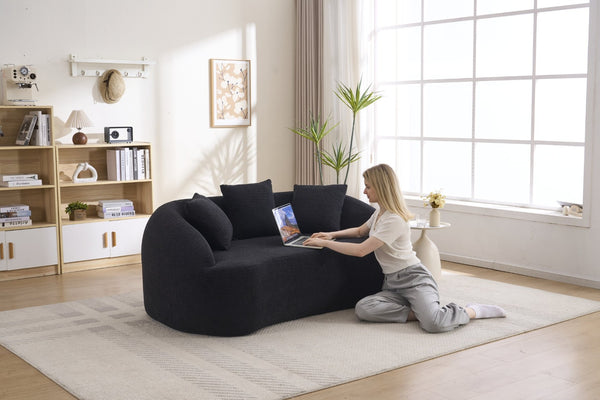 English Elm Ly-049s Curved Chenille Loveseat with Boneless Frame for Modern Living Spaces Black W2231P402442