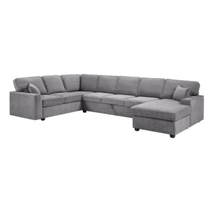 English Elm Samara 137"W Gray Chenille Sectional Sofa with Right-Facing Chaise, Underseat Storage & Plush Pillows B061S00874